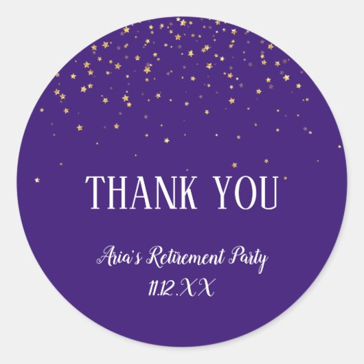 Gold Confetti auf Lila Vielen Dank Ja Runder Aufkleber (Vorderseite)