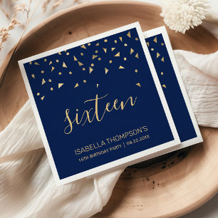 Gold Confetti auf Navy Blue 16. Geburtstagsparty Serviette