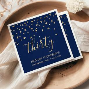 Gold Confetti auf Navy Blue 30. Geburtstag Party Serviette