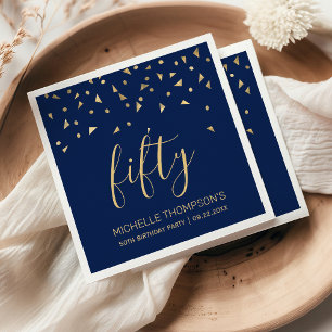 Gold Confetti auf Navy Blue 50. Geburtstagsparty Serviette