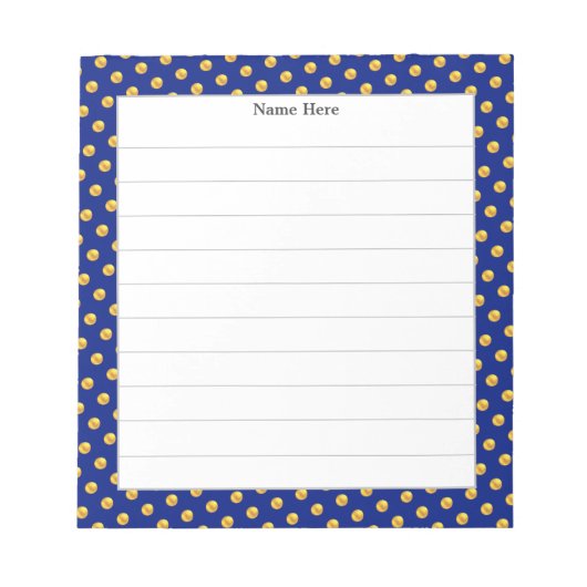 Gold Confetti auf Navy Blue Frame Lined Notizblock (Vorderseite)