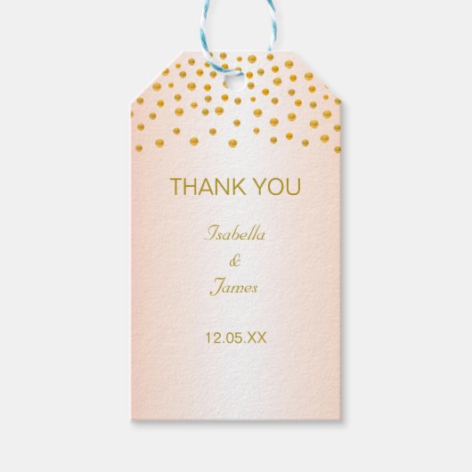 Gold Confetti auf Rose Gold Geschenkanhänger (Vorderseite)