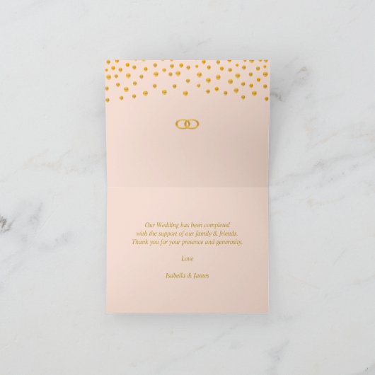 Gold Confetti auf Rose Goldhochzeit Dankeskarte (Innenseite)
