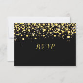 Gold Confetti auf schwarz, Custom, RSVP Karte (Vorderseite)
