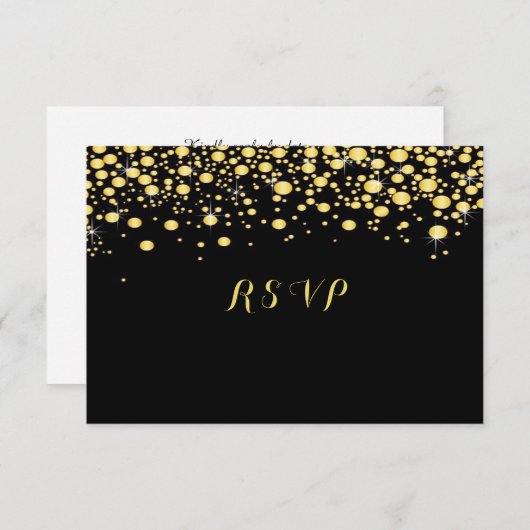 Gold Confetti auf schwarz, Custom, RSVP Karte (Vorne/Hinten)