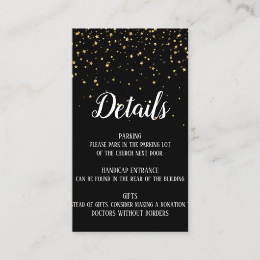 Gold Confetti auf Schwarz Detail Beilage Karte (Vorderseite)