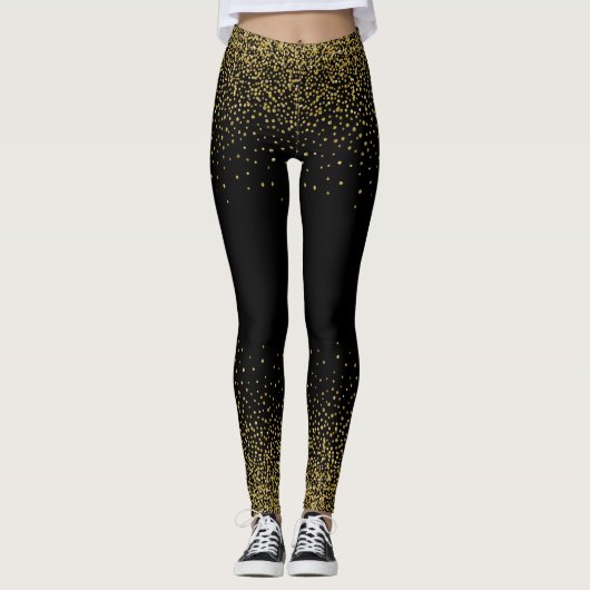 Gold Confetti auf schwarz Leggings (Vorderseite)