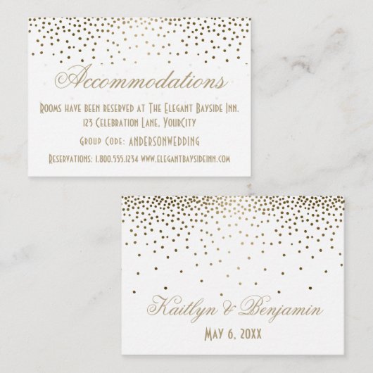 Gold Confetti auf weißen Hochzeitskarten Begleitkarte (Vorne/Hinten)