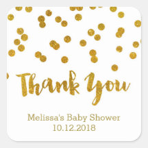 Gold Confetti Baby Dusche Danke Sticker