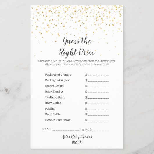 Gold Confetti BabyduscheDer richtige Preis Flyer (Vorne)