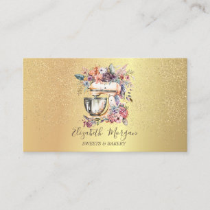 Gold Confetti Bäckerei Floral Mixer Visitenkarte