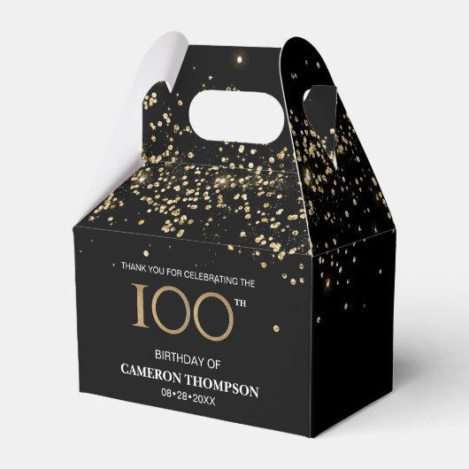 Gold Confetti Black 100. Geburtstag Gefallen Box Geschenkschachtel (Vorderseite)