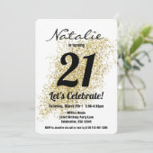 Gold Confetti Black and White Girl Birthday Einladung (Stehend Vorderseite)