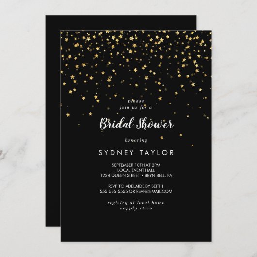 Gold Confetti | Black Bridal Shower Einladung (Vorne/Hinten)