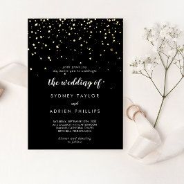 Gold Confetti|Black die Hochzeit von echtem Gold Folieneinladung