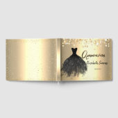 Gold Confetti, Black Dress Quinceañera Gästebuch (Voll)