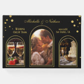 Gold Confetti Black Foto Wedding Gästebuch (Vorderseite)