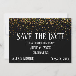 Gold Confetti Black Graduation Party Save the Date Einladung
