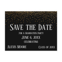 Gold Confetti Black Graduation Party Save the Date