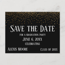 Gold Confetti Black Graduation Party Save the Date Postkarte