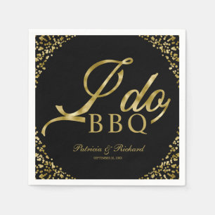 Gold Confetti Black I Do GRILLEN Engagement Party Serviette
