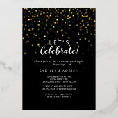 Gold Confetti|Black Let's Celebrate Real Gold Folieneinladung (Vorderseite)