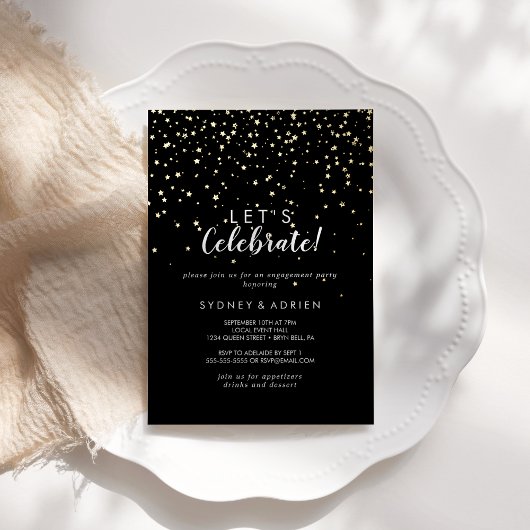 Gold Confetti|Black Let's Celebrate Real Gold Folieneinladung