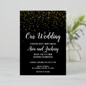 Gold Confetti|Black Our Wedding Folieneinladung (Stehend vorne)