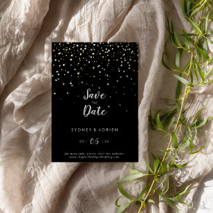 Gold Confetti Black Save the Date Real Gold Folieneinladung