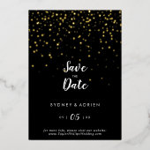 Gold Confetti|Black Save the Date Real Gold Folieneinladung (Vorderseite)