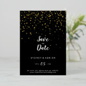 Gold Confetti|Black Save the Date Real Gold Folieneinladung (Stehend vorne)