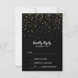Gold Confetti | Black Simple Wedding RSVP Card