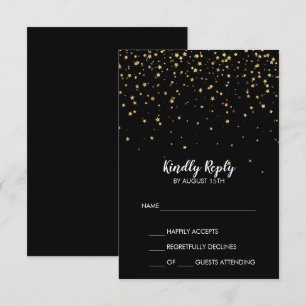 Gold Confetti   Black Simple Wedding RSVP Card