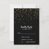 Gold Confetti | Black Simple Wedding RSVP Card Karte (Vorderseite)