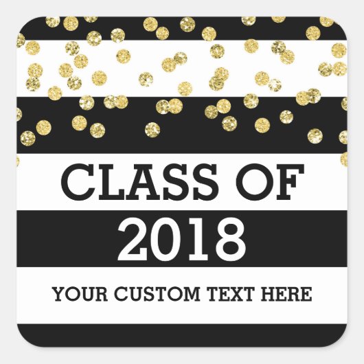 Gold Confetti Black Stripes 2018 Abschluss Quadratischer Aufkleber (Vorderseite)