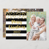 Gold Confetti Black Stripes Frohe Weihnachten 2017 (Vorne/Hinten)