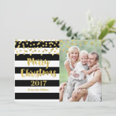 Gold Confetti Black Stripes Frohe Weihnachten 2017 (Stehend Vorderseite)