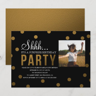 Gold Confetti & Black Surprise Party Einladung