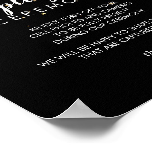 Gold Confetti | Black Unplugony Zeremony Sign Poster (Ecke)