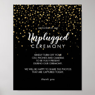 Gold Confetti   Black Unplugony Zeremony Sign Poster