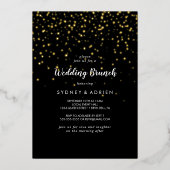Gold Confetti|Black Wedding Brunch Folieneinladung (Vorderseite)