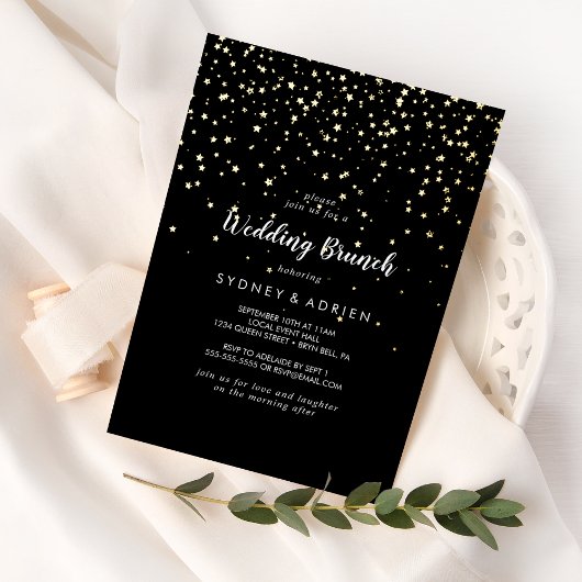 Gold Confetti|Black Wedding Brunch Folieneinladung
