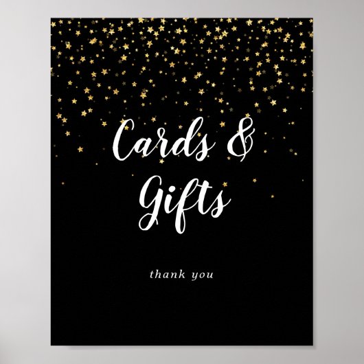 Gold Confetti | Black Wedding Cards and Gifts Sign Poster (Vorne)