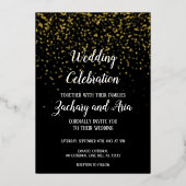 Gold Confetti|Black Wedding Celebration Gold Folieneinladung (Vorderseite)