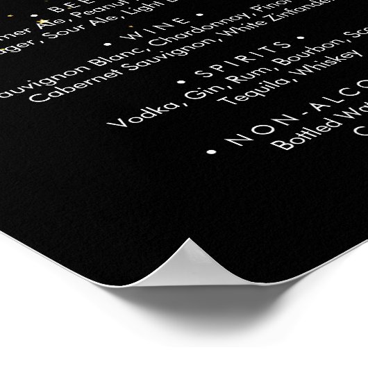 Gold Confetti | Black Wedding Drinks Menu Sign Poster (Ecke)