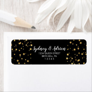 Gold Confetti Black Wedding Einladung Rücksendeadr