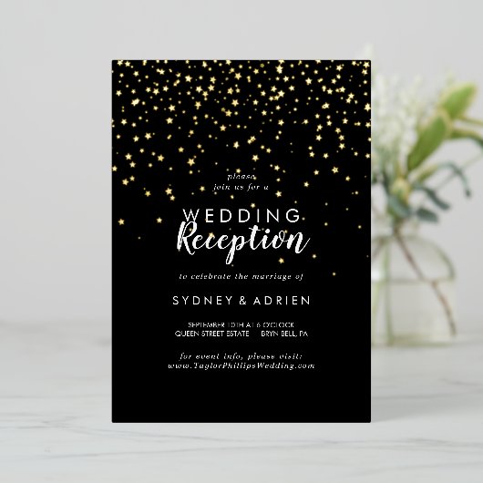 Gold Confetti|Black Wedding Reception nur Folieneinladung (Stehend vorne)