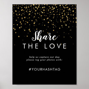 Gold Confetti Black Wedding Share the Liebe Sign Poster
