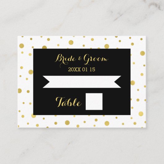 Gold Confetti Black Wedding Table Platzkarte (Vorderseite)