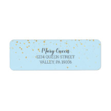 Gold Confetti Blue Baby Dusche Rücksendeadresse